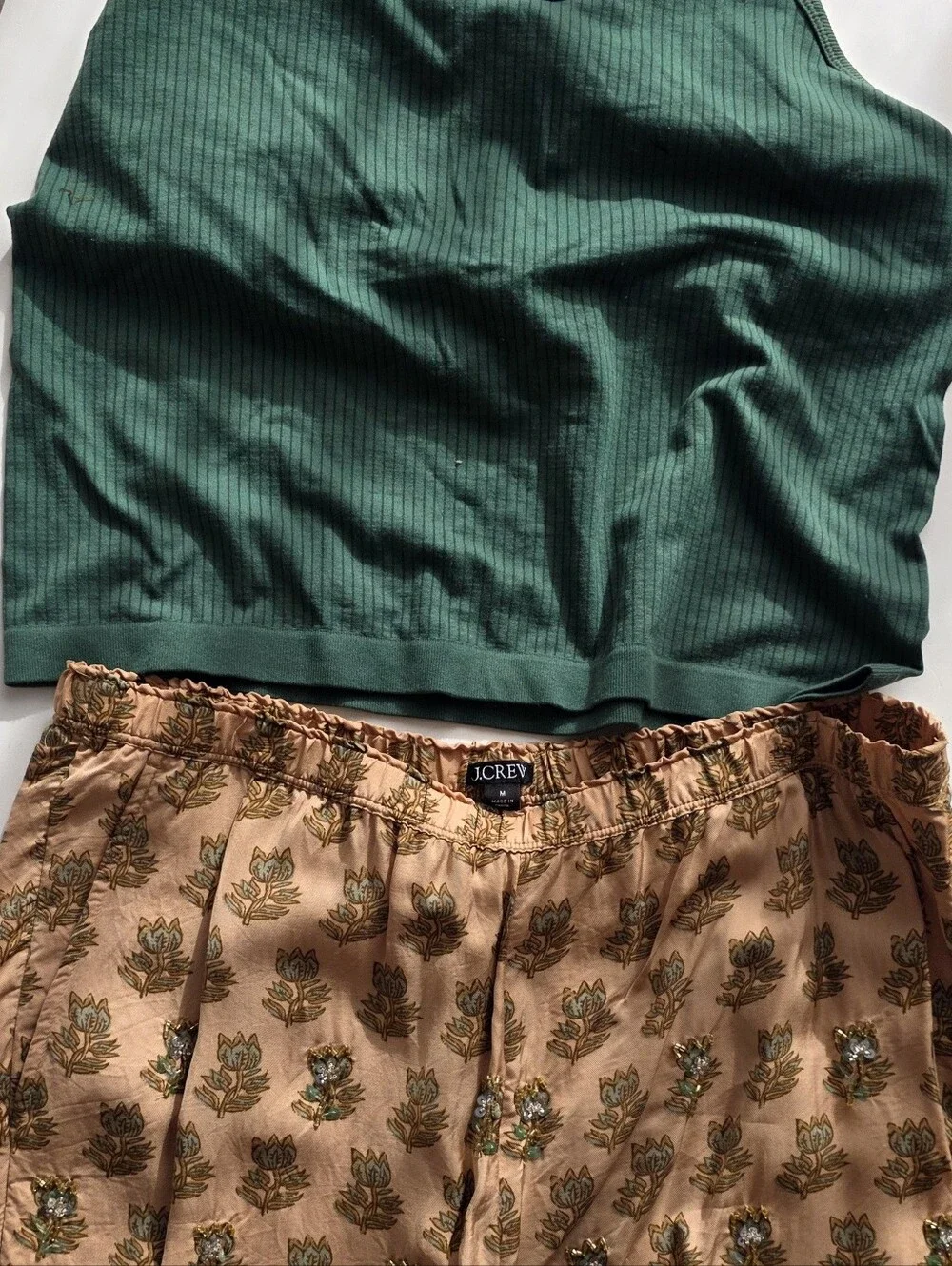 Set 2 Pieces -J. Crew Printed Tan Drawstring Athletic Shorts + Top Zella